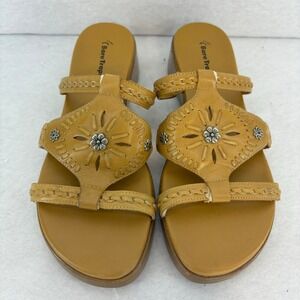 Baretraps Cameron Leather Slide Sandals size 9.5 Boho Floral Tan Summer Casual